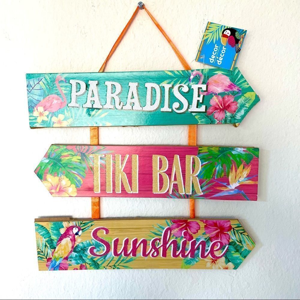 NWT Summer Fun Triple Layered Hanging Wall Plaques Green,Orange,Yellow Wood Sign